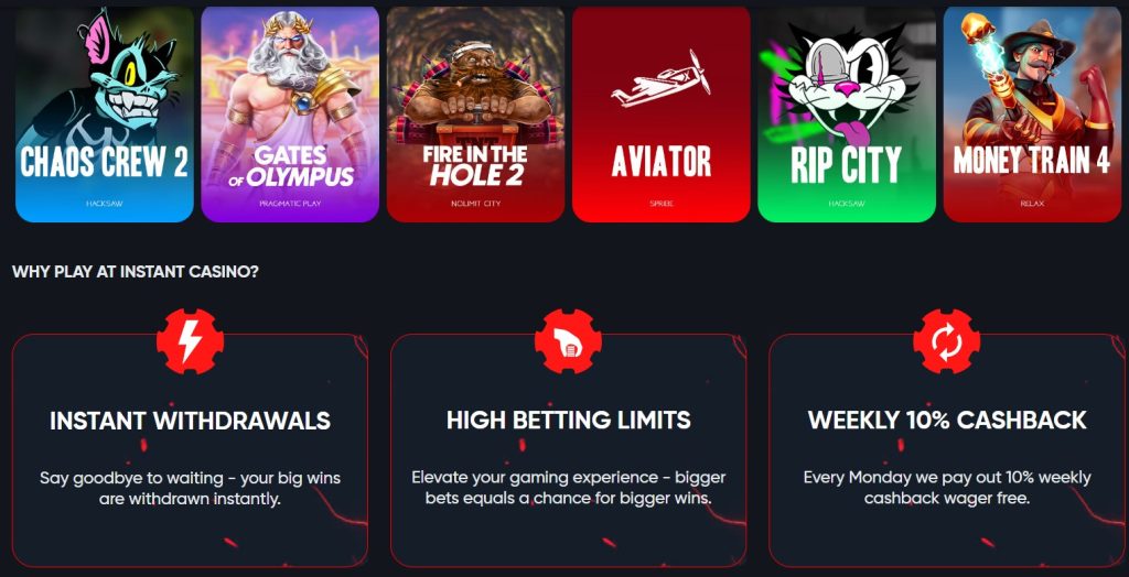 A colorful visual featuring attractive casino bonuses for newcomers at Instant Casino, perfect for starting their gaming journey.